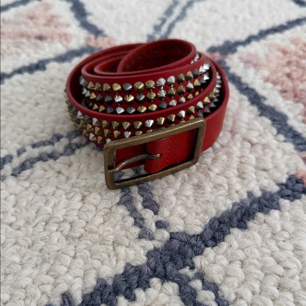Zadig & Voltaire Red Studded Leather Belt